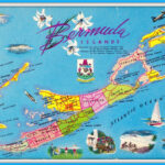 1968 Bermuda Map With Hotels Bermuda Island Vintage Postcards