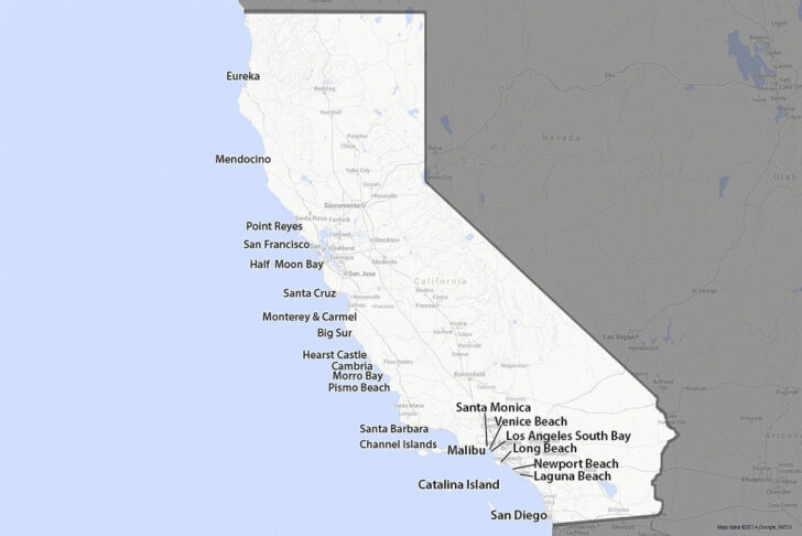 A Guide To California S Coast Map Of Southern California Beaches 