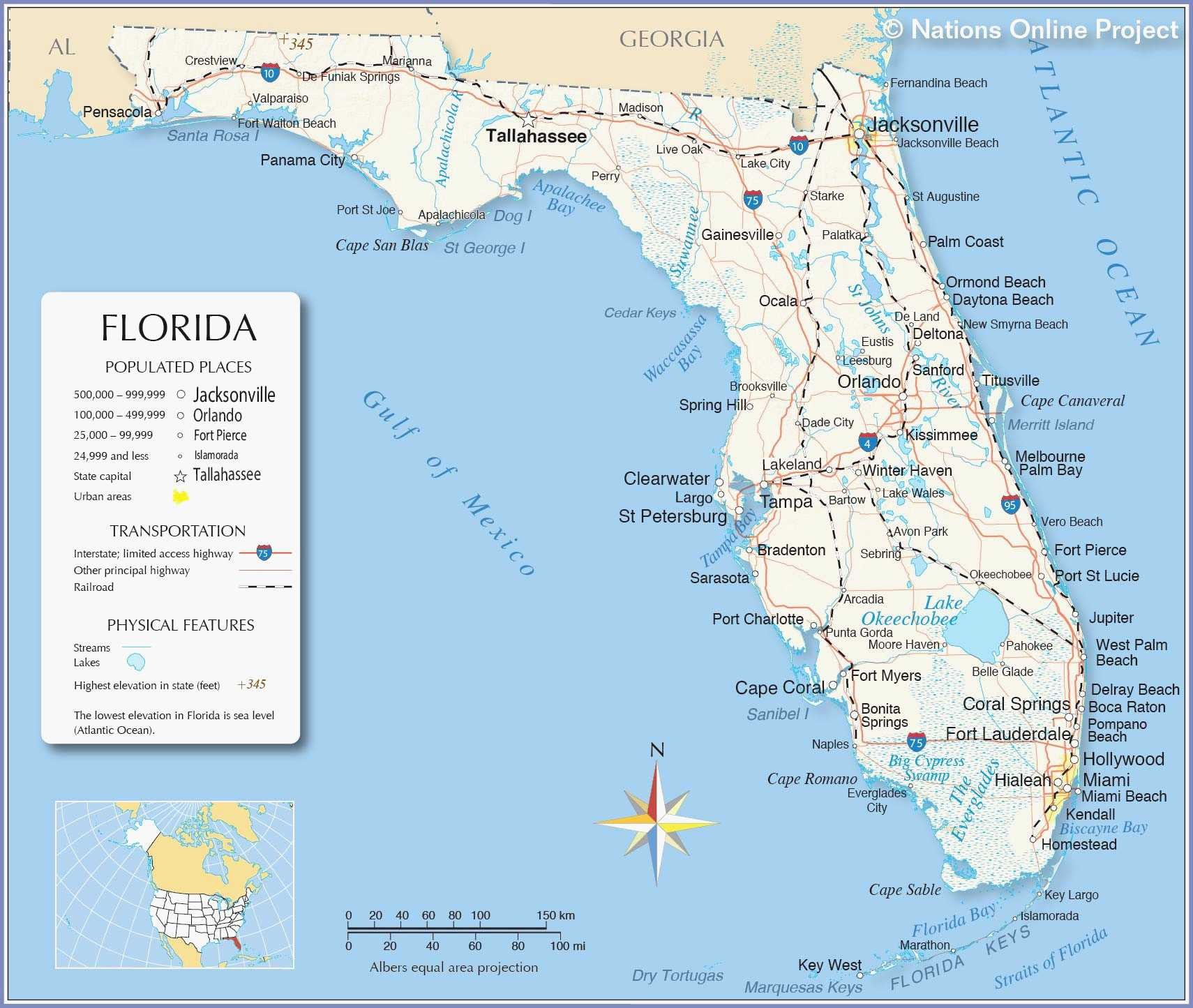 A Large Detailed Map Of Florida State For The Classroom Orlando 