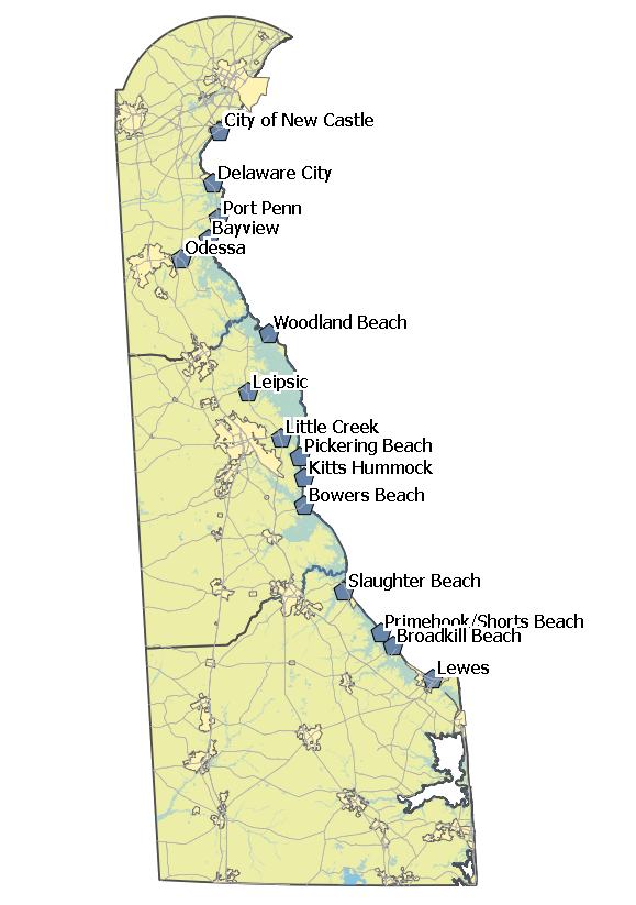 Map Of Beaches In Delaware Beach Map   About Delaware Coastal Flood Monitoring System 4 