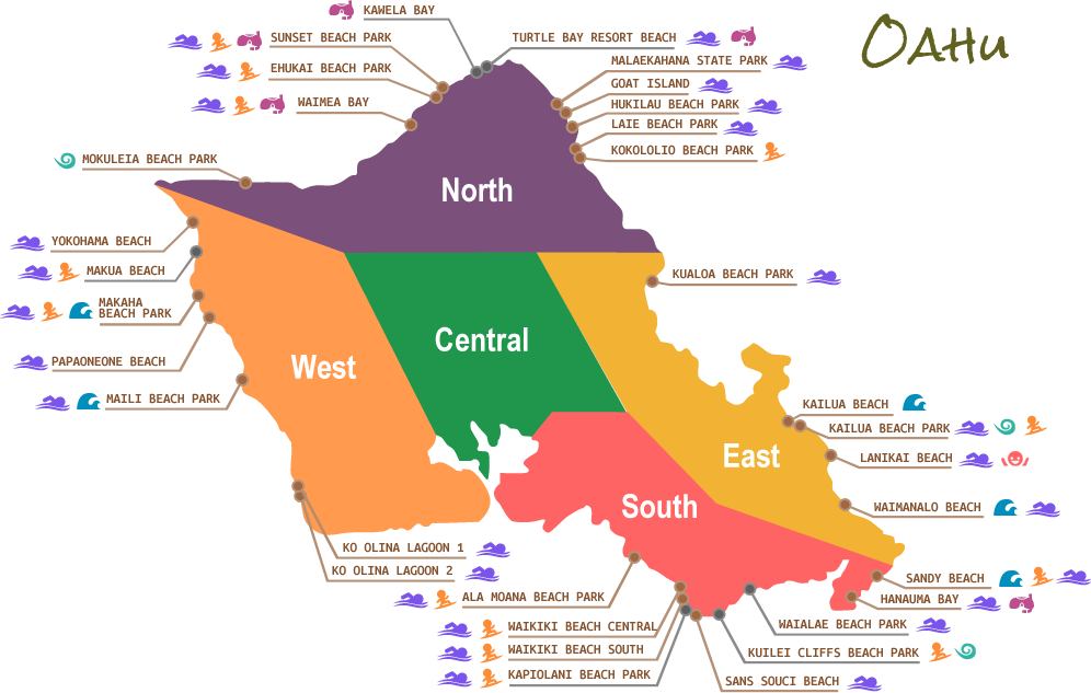 Beaches Map Oahu Hawaii Oahu Vacation Hawaii Adventures Hawaii 