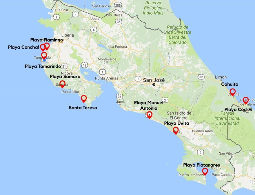 Best Beaches In Costa Rica Map Costa Rica Vacation Costa Rica 