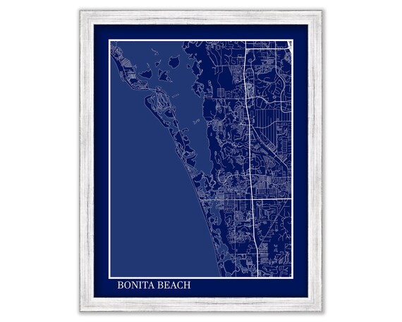 BONITA BEACH Florida Contemporary Map Poster Blueprint Etsy
