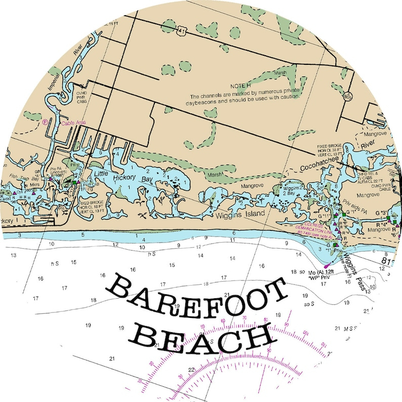 Bonita Beach Florida Water Map Of Florida Round Or Square Etsy