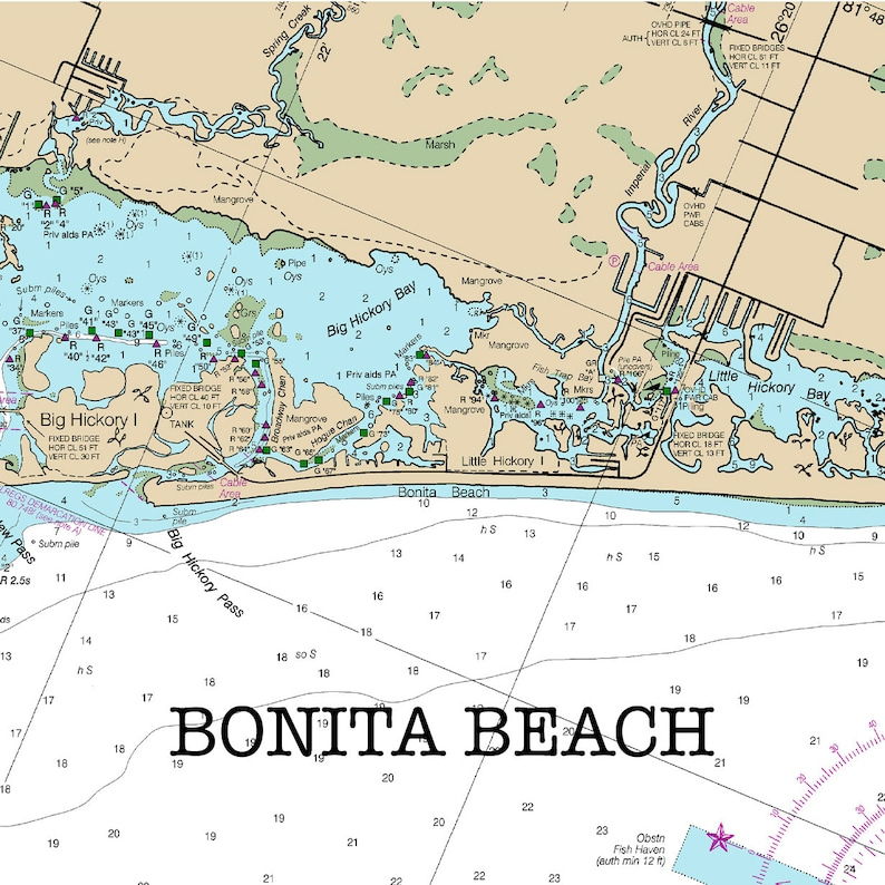 Bonita Beach Florida Water Map Of Florida Round Or Square Etsy