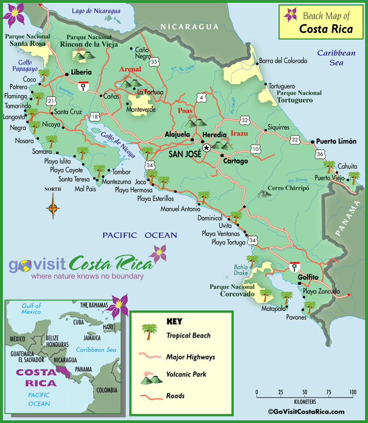 Costa Rica Beaches Map Costa Rica Go Visit Costa Rica