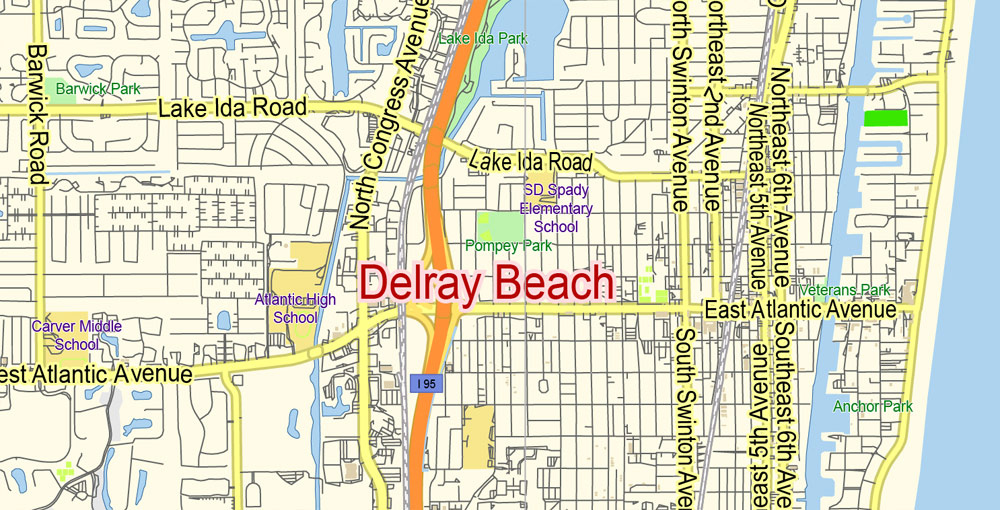 Delray Beach PDF Map Florida US Small Print Size City Plan Vector