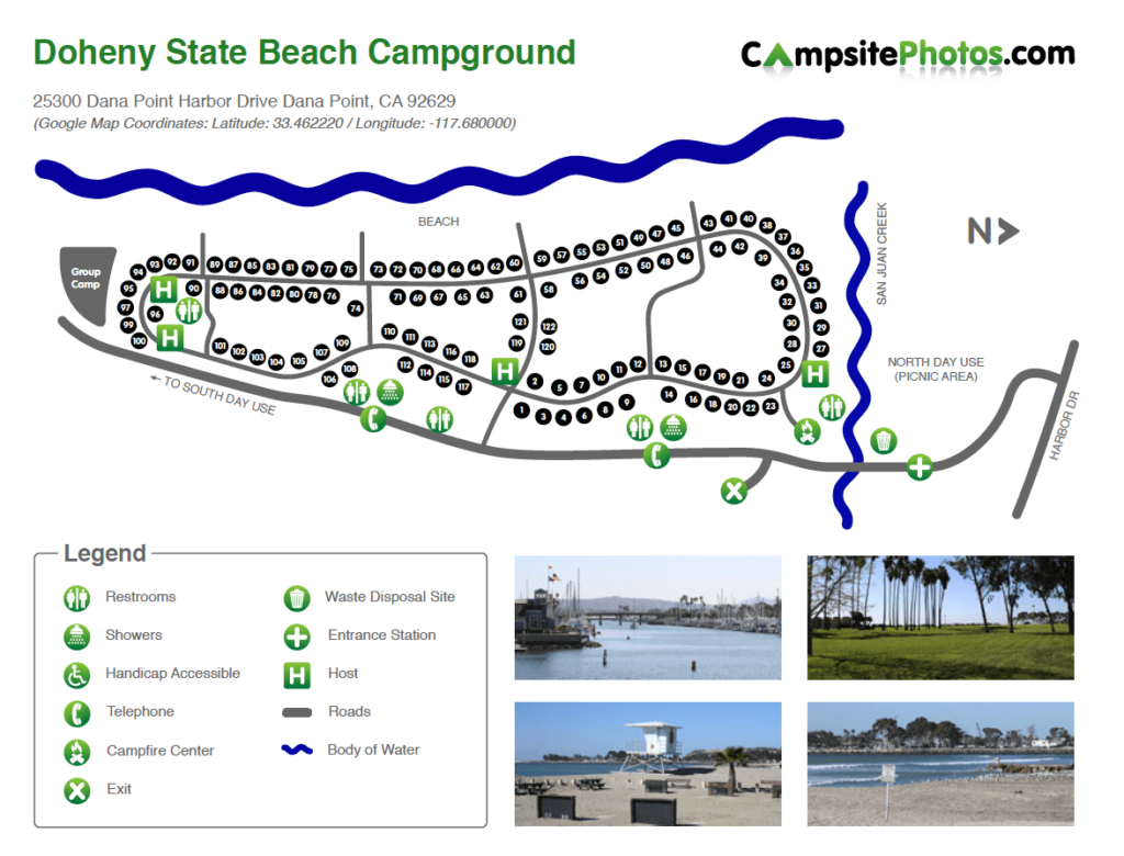 Doheny State Beach Campsite Photos Camping Info Reservations | Beach Map