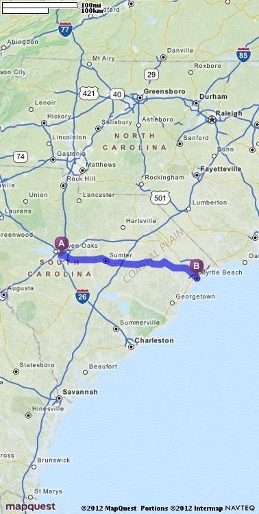 Driving Directions From Columbia South Carolina To Myrtle Beach South 