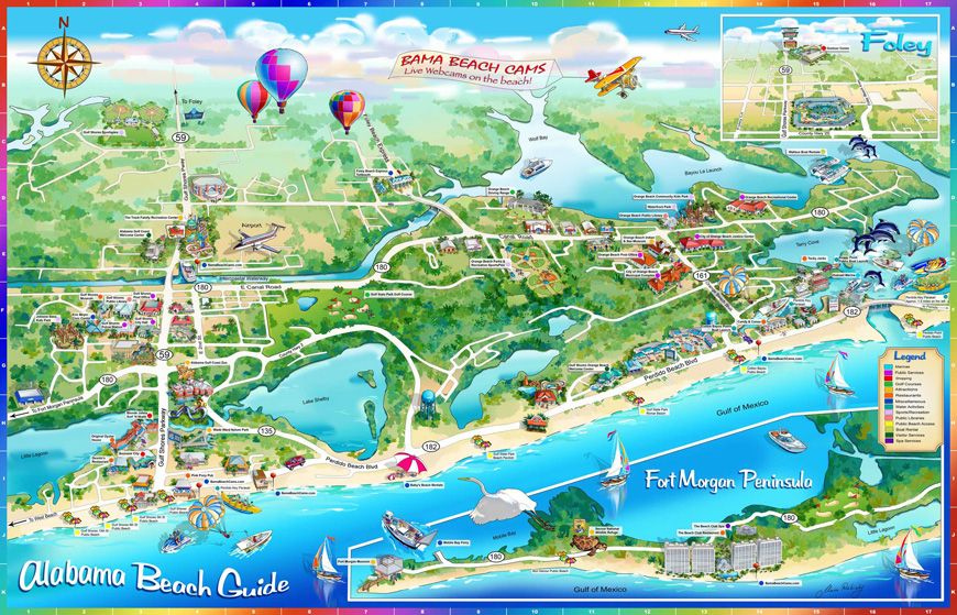 Illustrated Maps Alabama Beach Guide Illustrated Map Alabama Beaches 