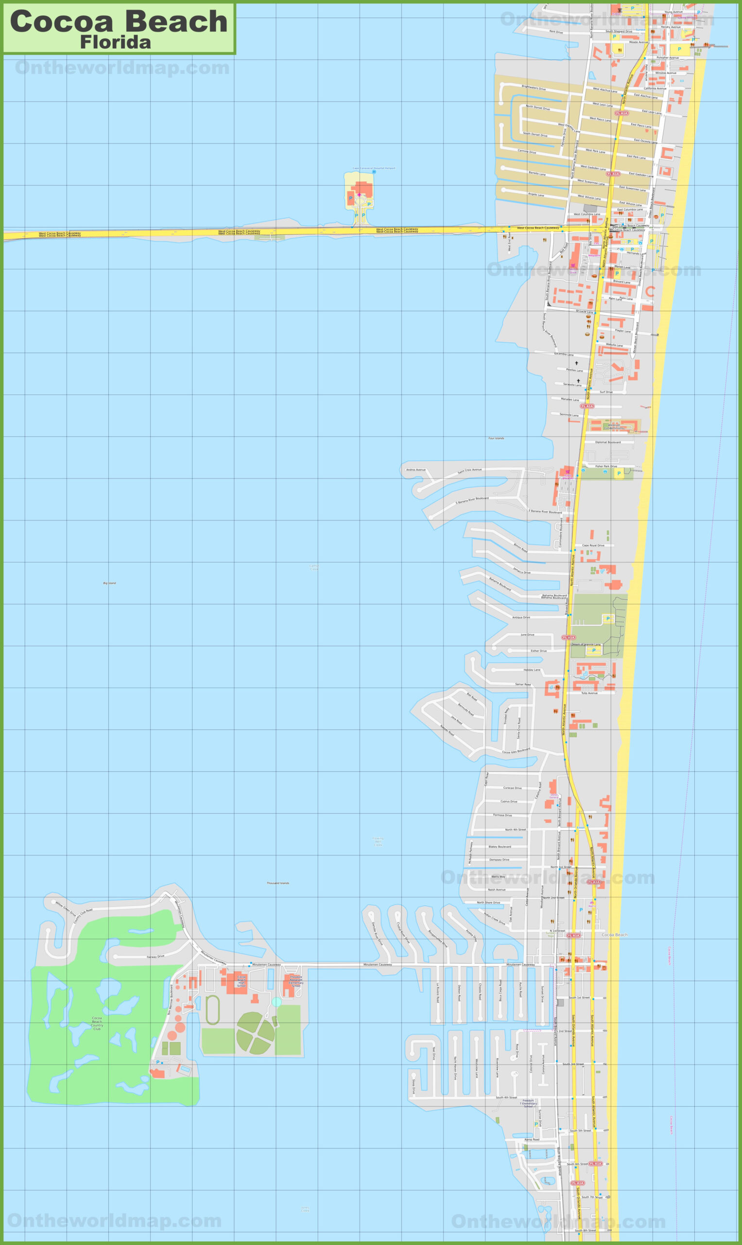 Large Detailed Map Of Cocoa Beach | Beach Map