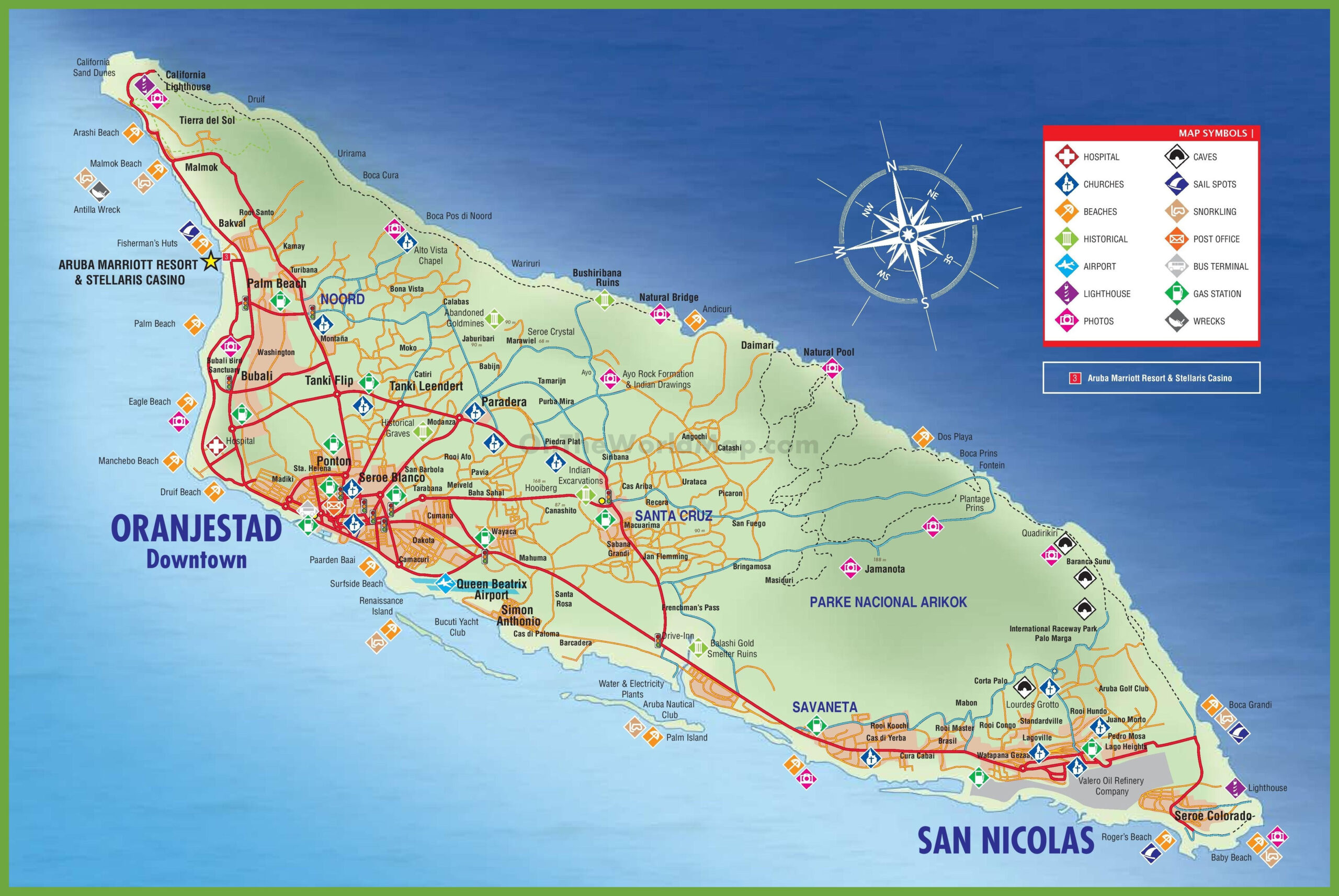 Large Detailed Tourist Map Of Aruba Aruba Map Tourist Map Aruba Resorts Scaled 