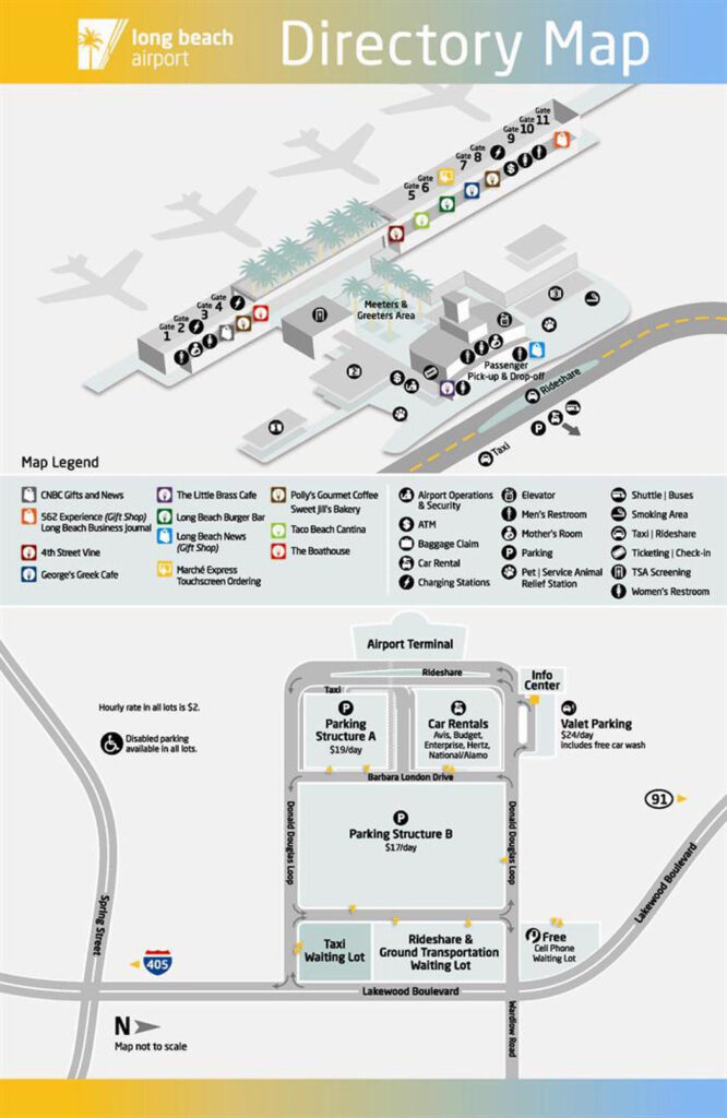 Long Beach Airport Map LGB Printable Terminal Maps Shops Food | Beach Map