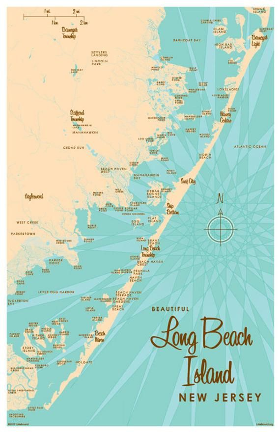Long Beach Island NJ Map Art Print Long Beach Island Map Art Metal 