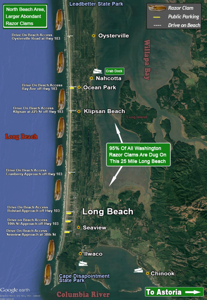 Long Beach WA Map Razor Clamming Oyster Beds