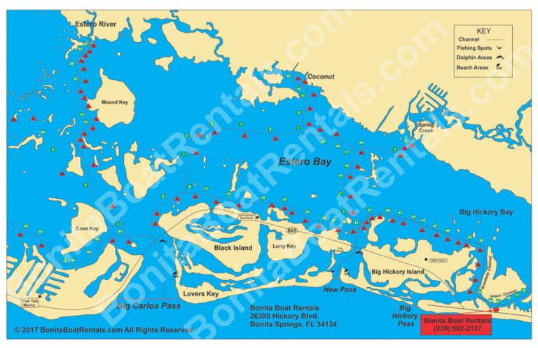 Map Of Estero Bay Fishing Spots Beaches Bonita Boat Rentals 