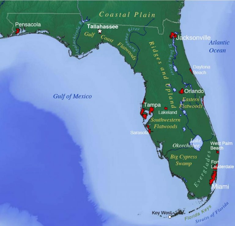 Map Of Florida Usa Counties With Cities Beaches West East Coast 