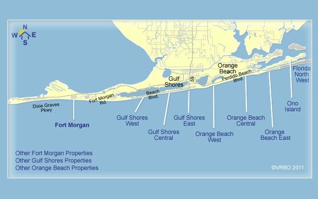 Map Of Orange Beach Fort Morgan Alabama Gulf Shores Vacation 