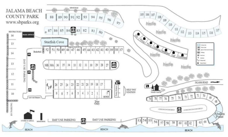 Map Of The Campsites And Facilities At Jalama Beach A Great Place For Beach Map 