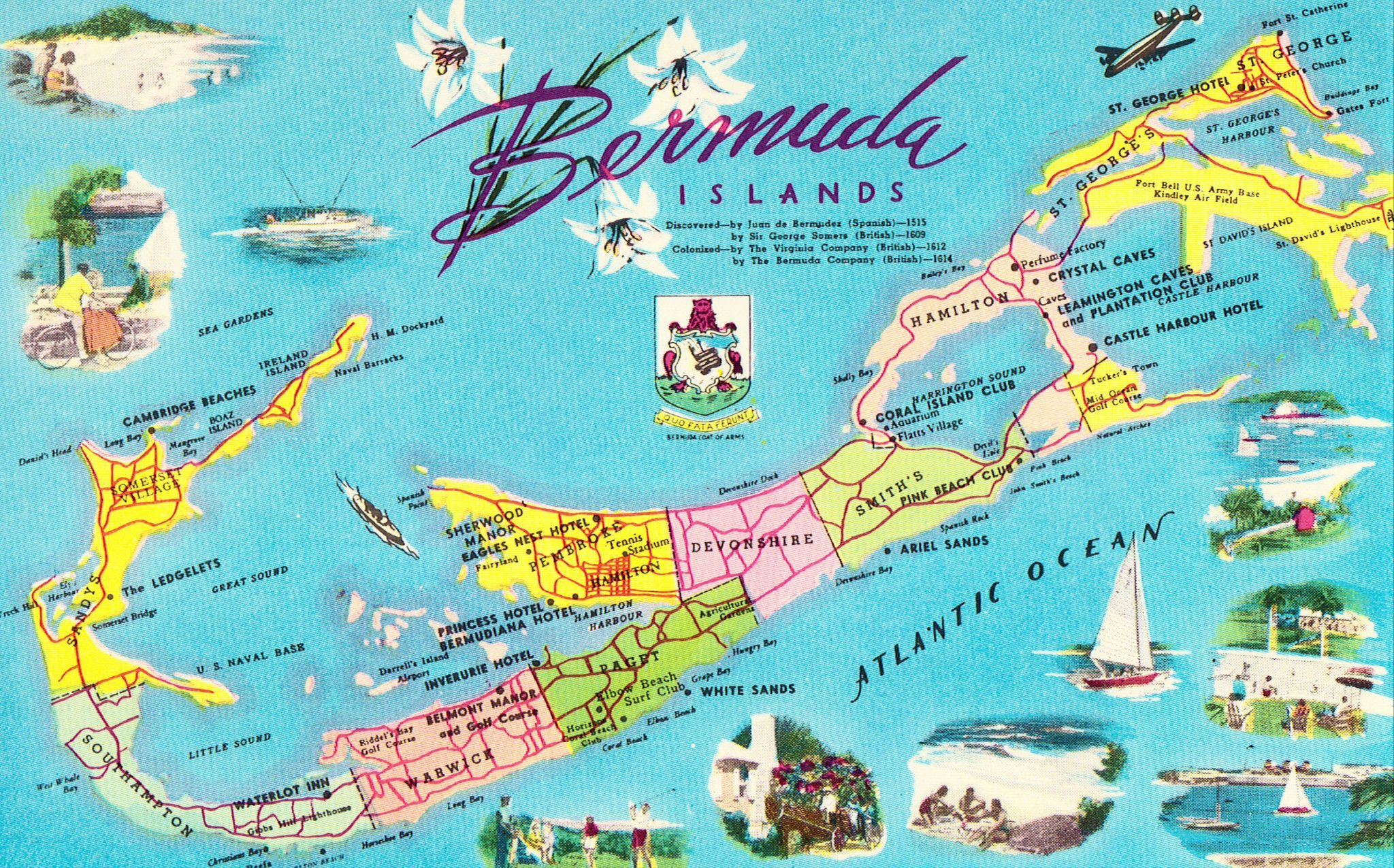 Map Postcard Of The Bermuda Islands Bermuda Island Vintage Postcards 