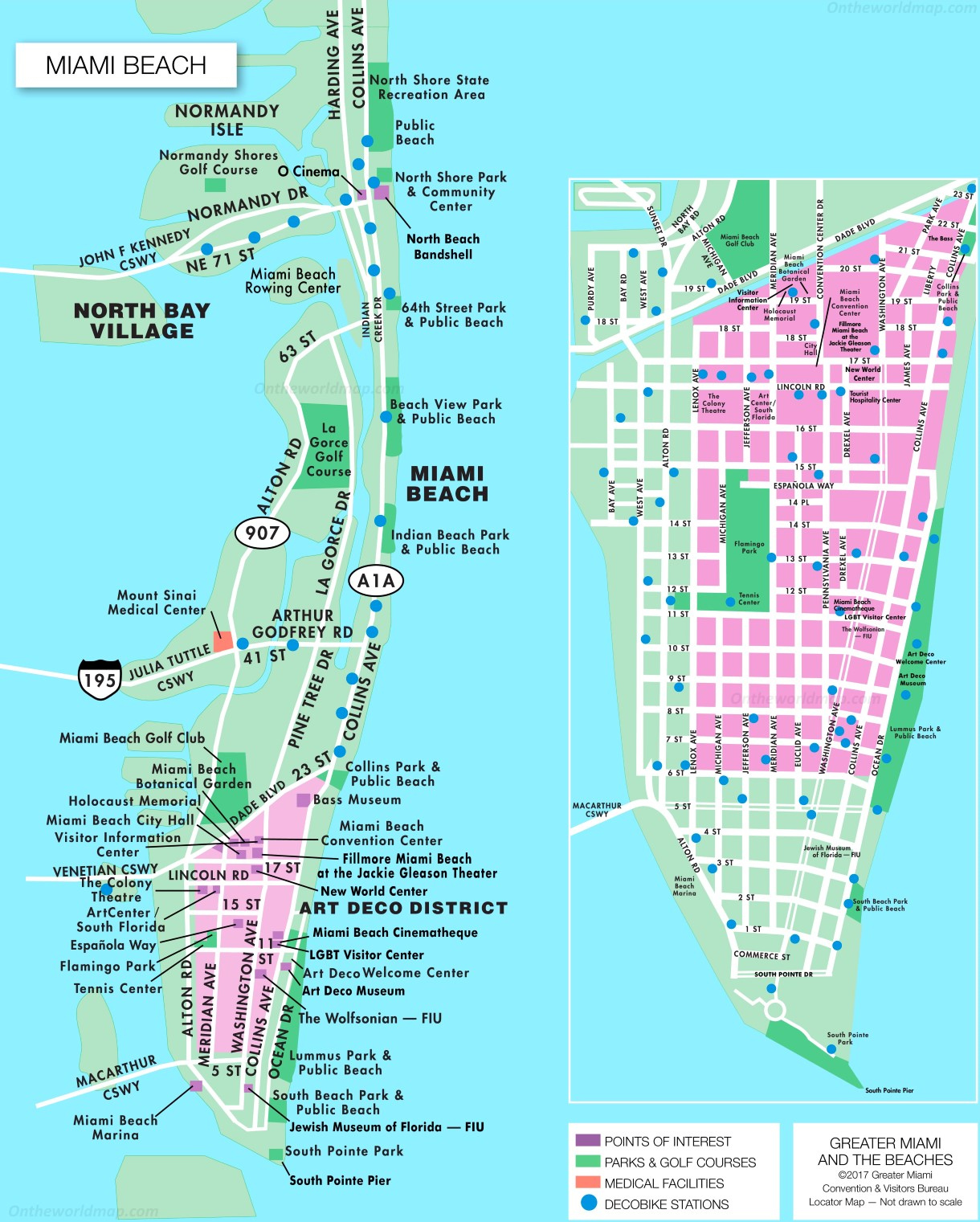 Map Of Miami Beach Attractions Beach Map