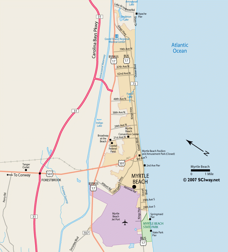 Myrtle Beach South Carolina Printable Map