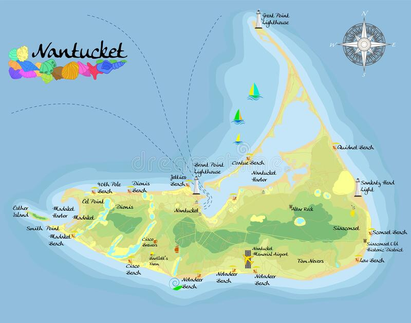 Nantucket Island Realistic Satellite Background Map With Designation 