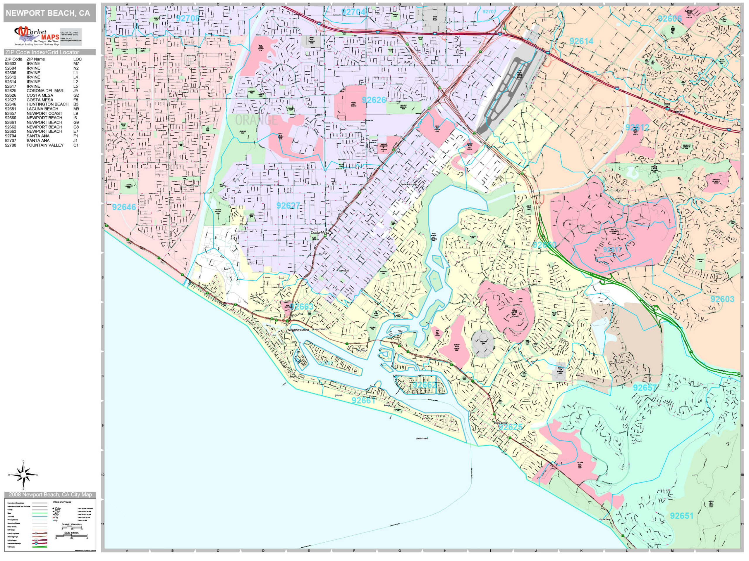 Newport Beach California Wall Map Premium Style By MarketMAPS