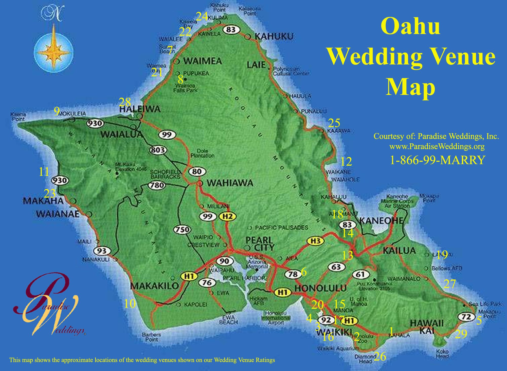 Oahu Hawaii Oahu Wedding Venue Map Oahu Hawaii Mappery Wedding 