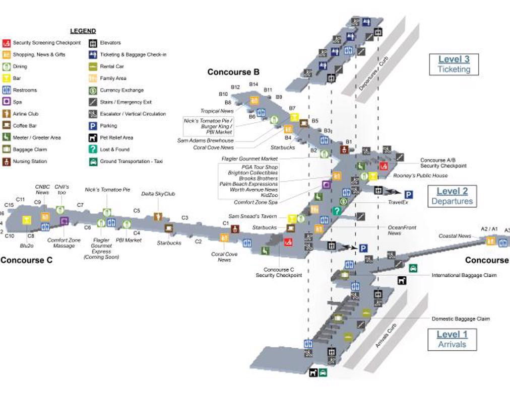 Palm Beach Airport Map PBI Printable Terminal Maps Shops Food 