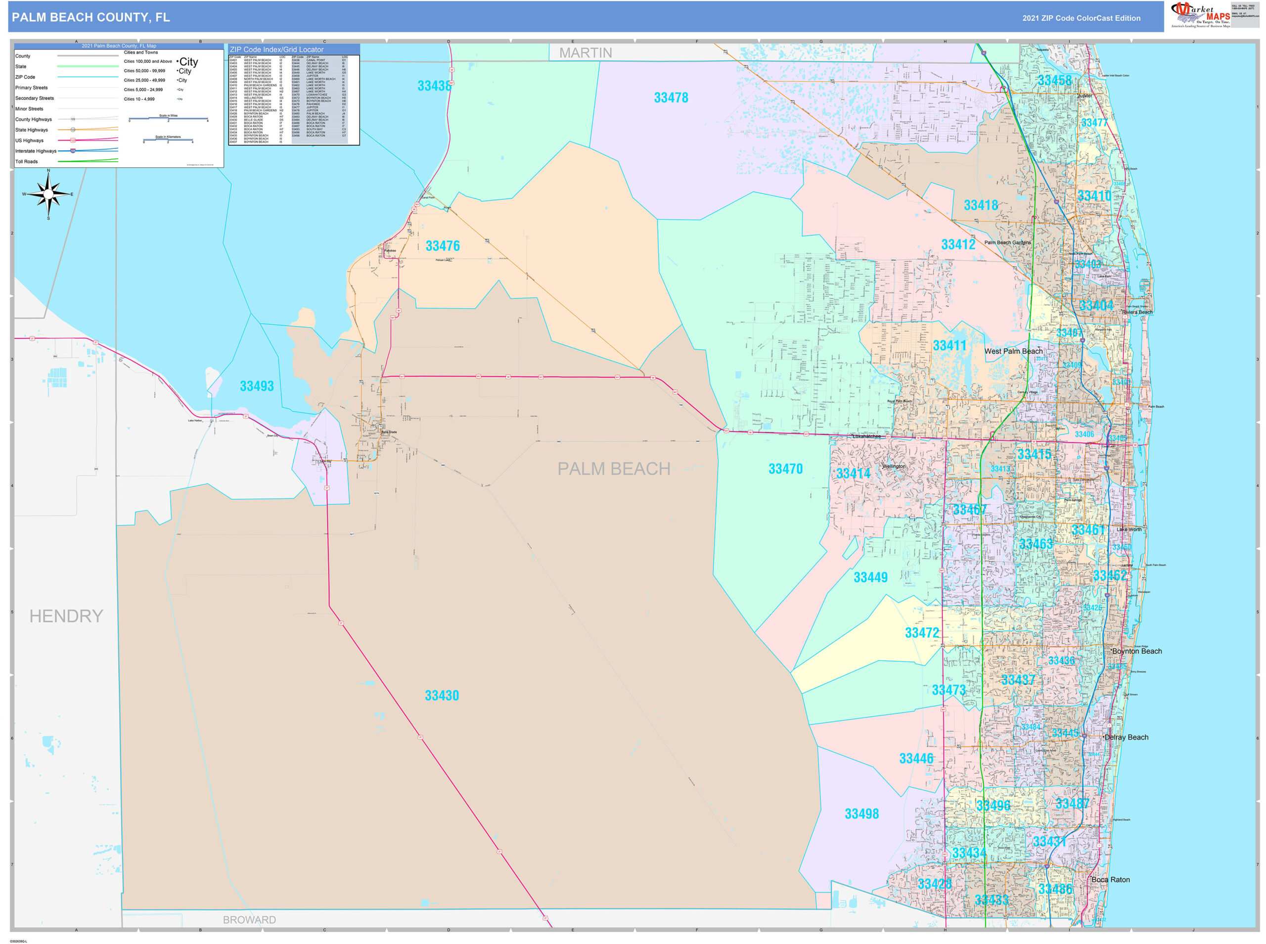 Palm Beach County FL Wall Map Color Cast Style By MarketMAPS 