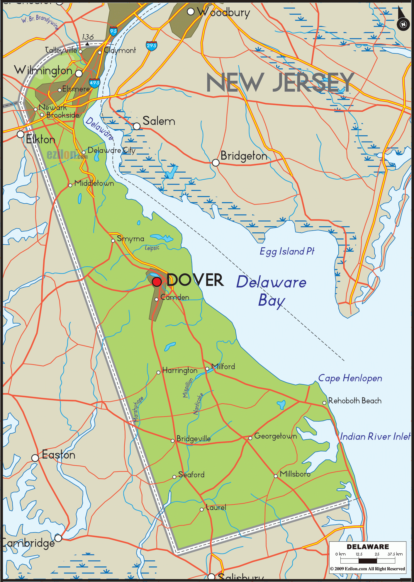 Physical Map Of Delaware Ezilon Maps