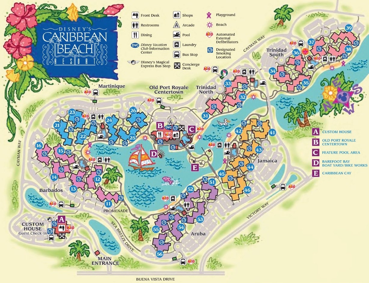Resort Map Disney s Caribbean Beach Resort Florida