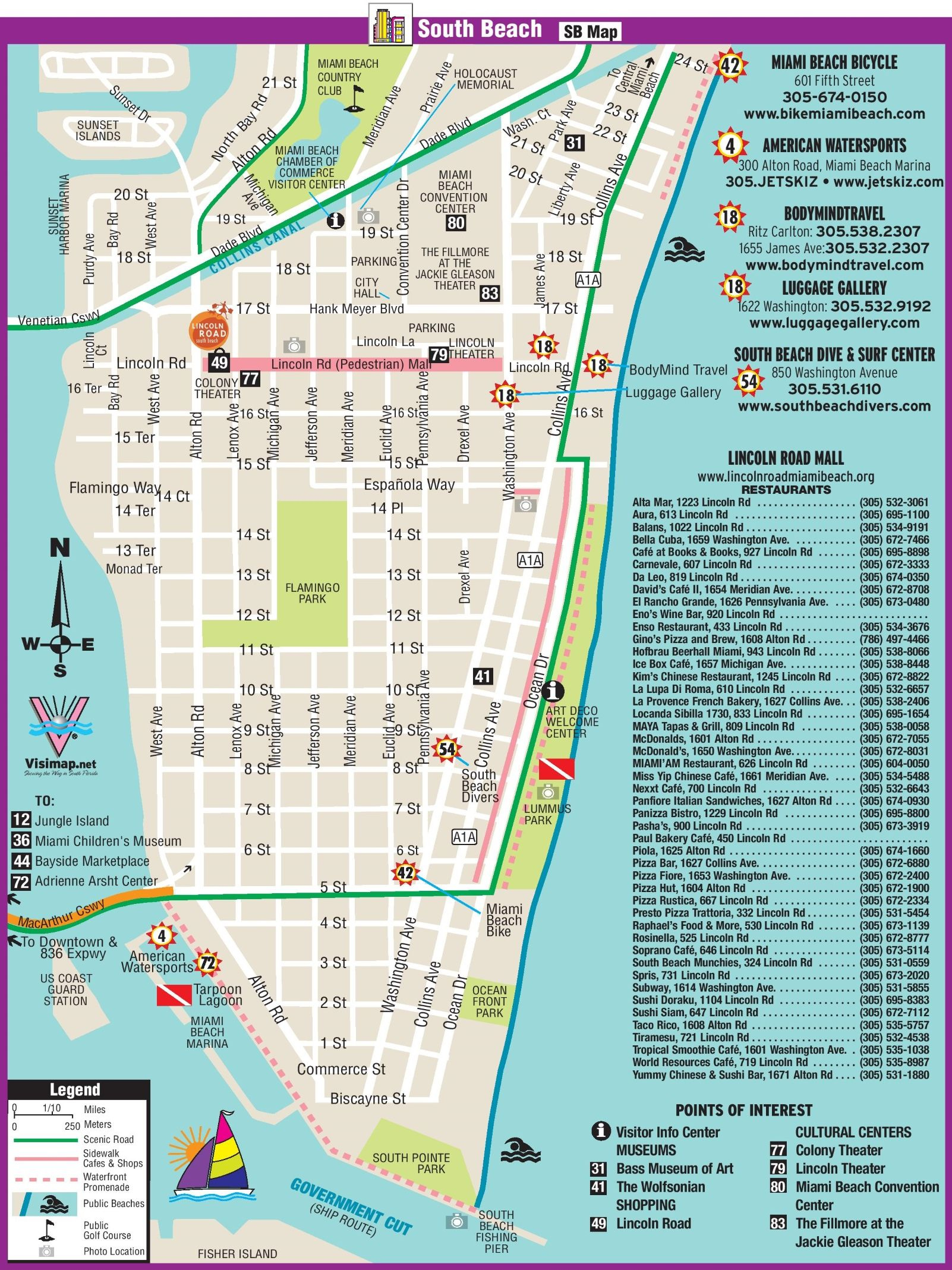 South Beach Restaurant And Sightseeing Map Viajes A Miami Guia 
