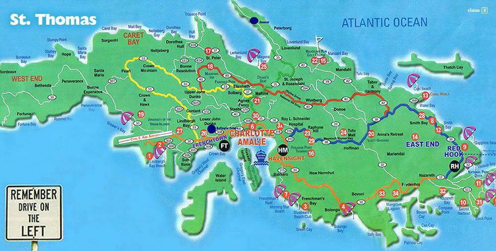 St Thomas Beaches Map Beach Map   St Thomas Virgin Islands St Thomas St Thomas Resorts Tourist Map 