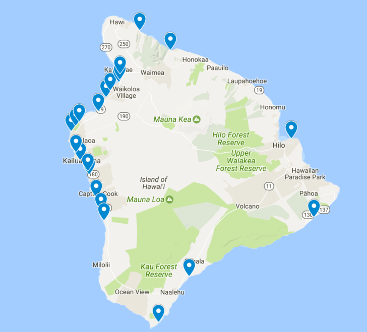 Beaches Big Island Map