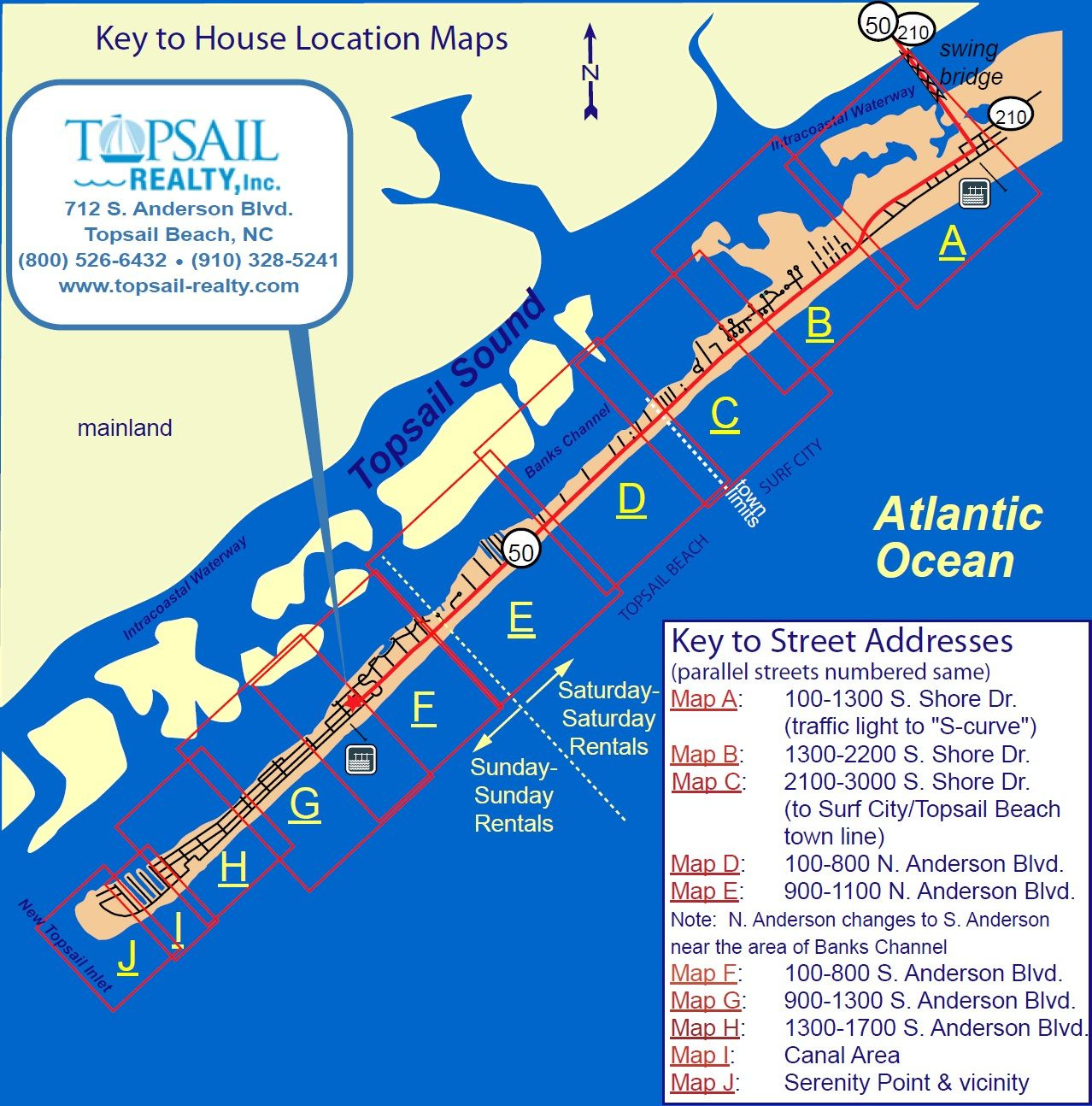 Topsail Realty Vacation Home Maps Topsail Island Surf City Nc Surf City