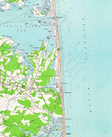  Vintage Map Of Bethany Beach Delaware 1954 Posters By BravuraMedia 