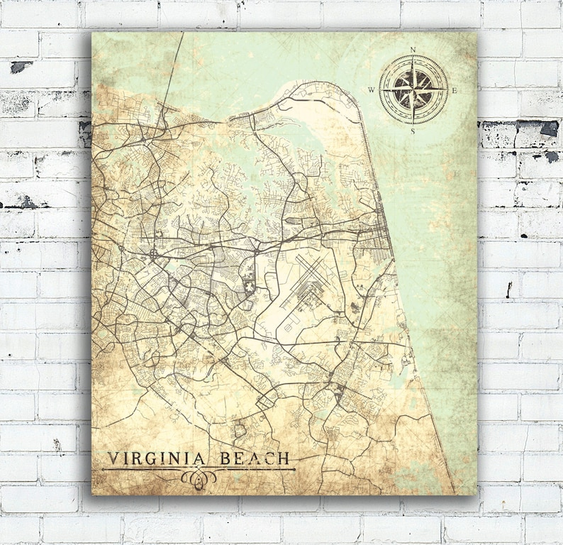VIRGINIA BEACH Canvas Print VA Virginia Beach Vintage Map Etsy