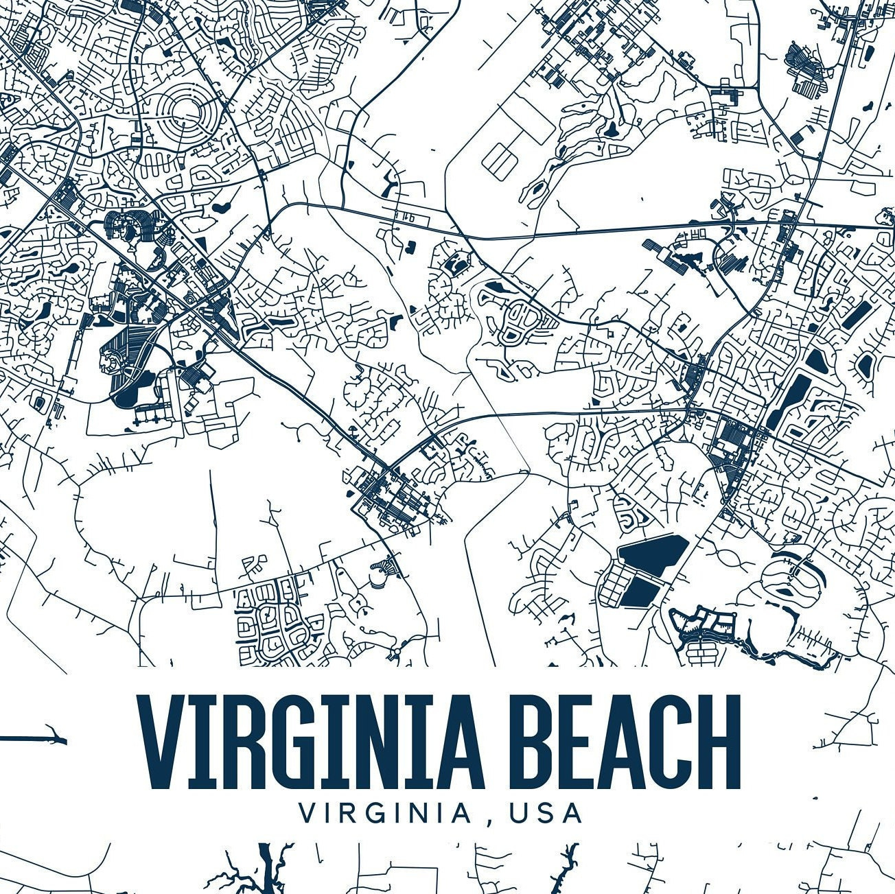 Virginia Beach Printable Map Art Virginia Beach Wall Art Etsy
