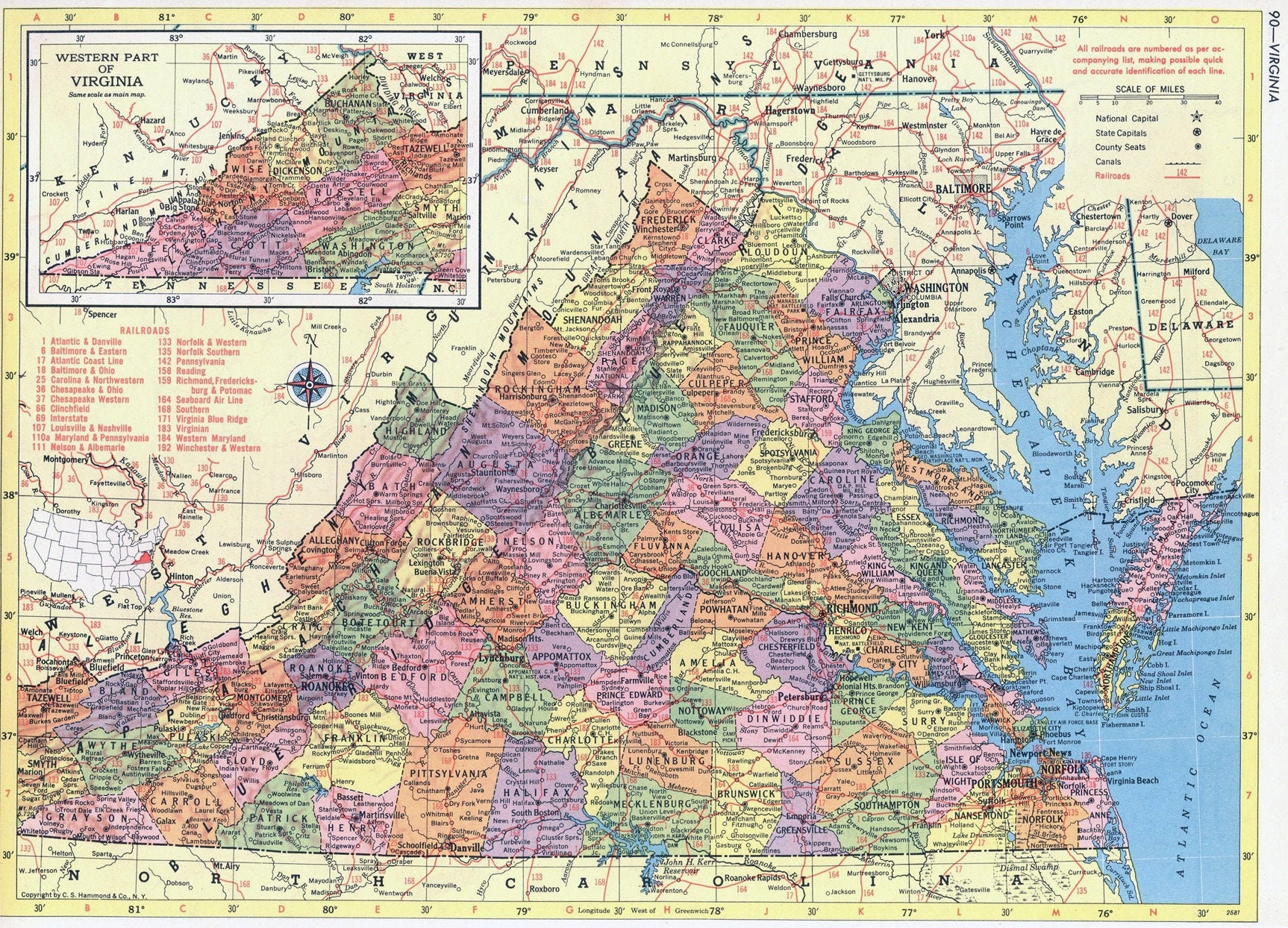 Virginia Map Instant Download 1958 Printable Map Vintage Etsy