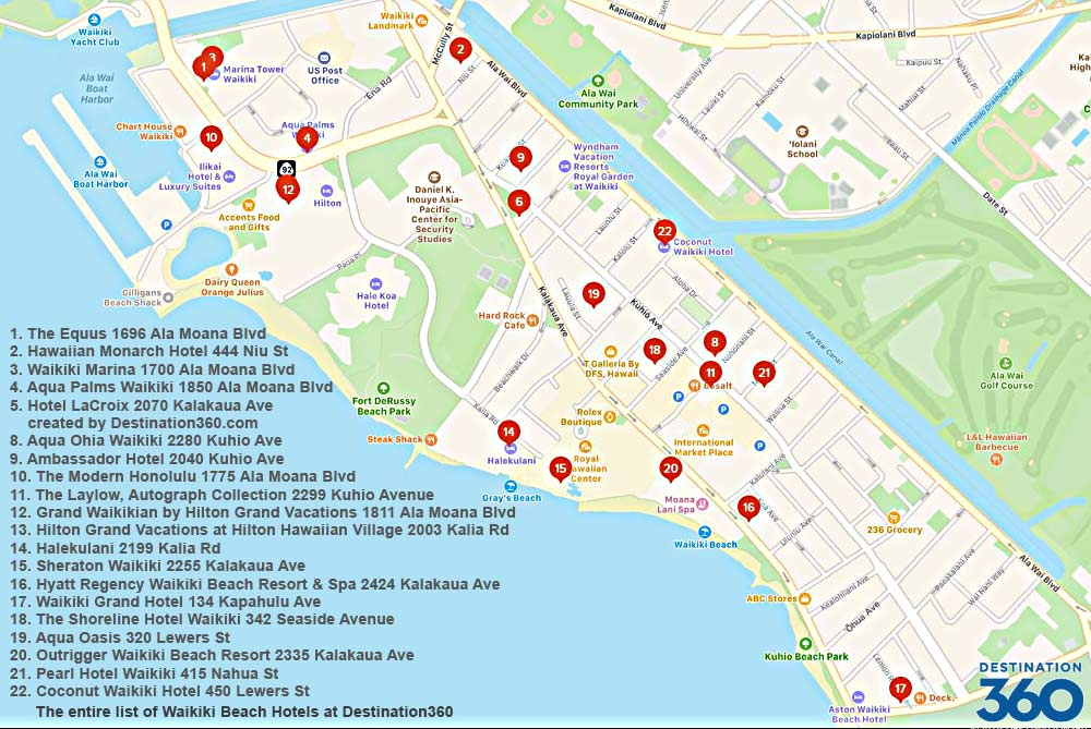 Waikiki Beach Hotels Map Of Waikiki Beach Hotels Beach Map