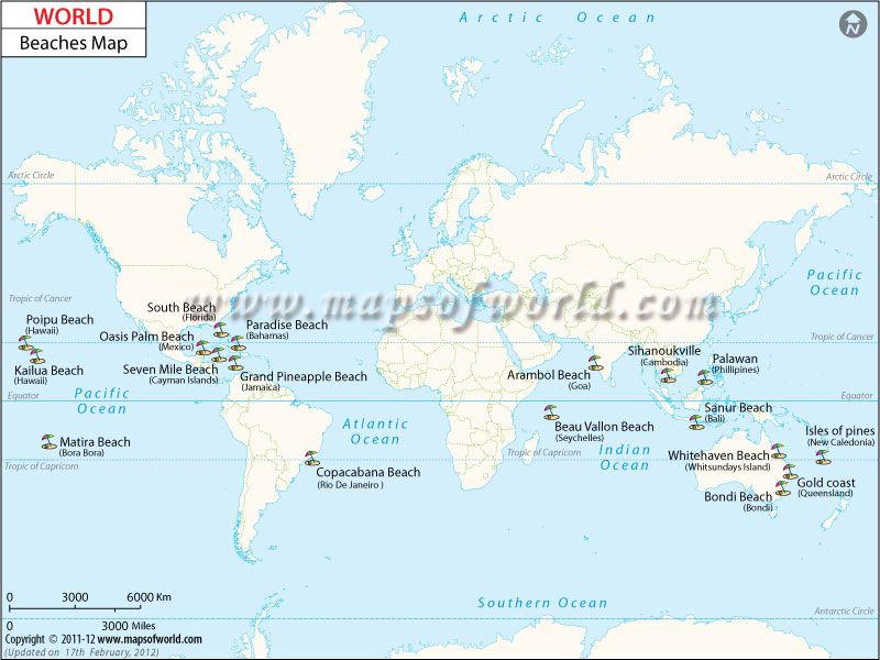 World Beaches Map Showing The Most Popular Beaches Of The World 
