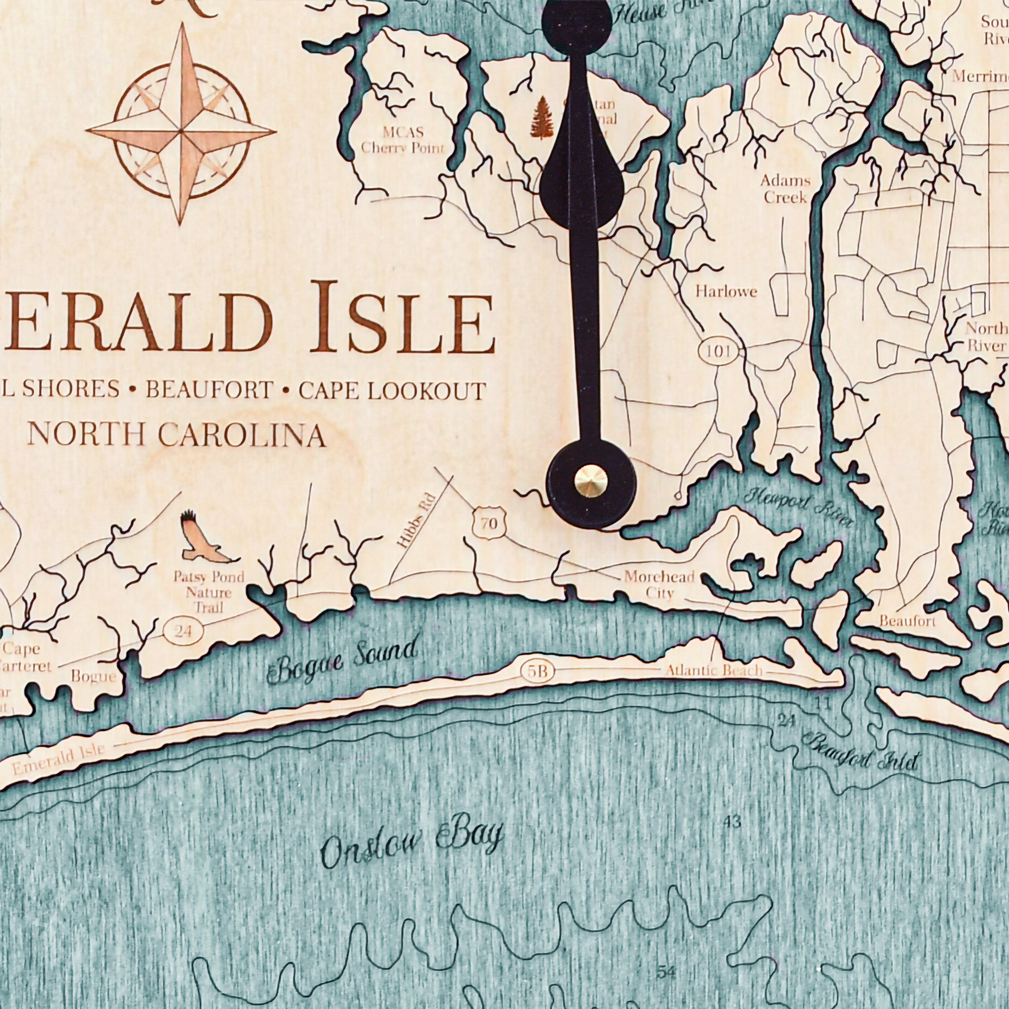16&amp;quot; Emerald Isle Nautical Map Clock - Sea And Soul Charts with Emerald Isle Beach Nc Map