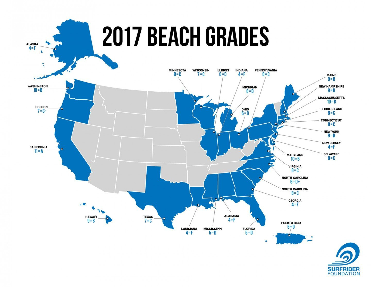 2017 State Of The Beach Report Card with regard to Map of United States Beaches