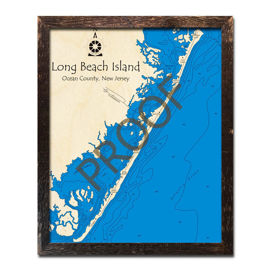 3D Long Beach Island Nj Map - Lbi Jersey Shore Wooden Map for Map Of New Jersey Long Beach Island