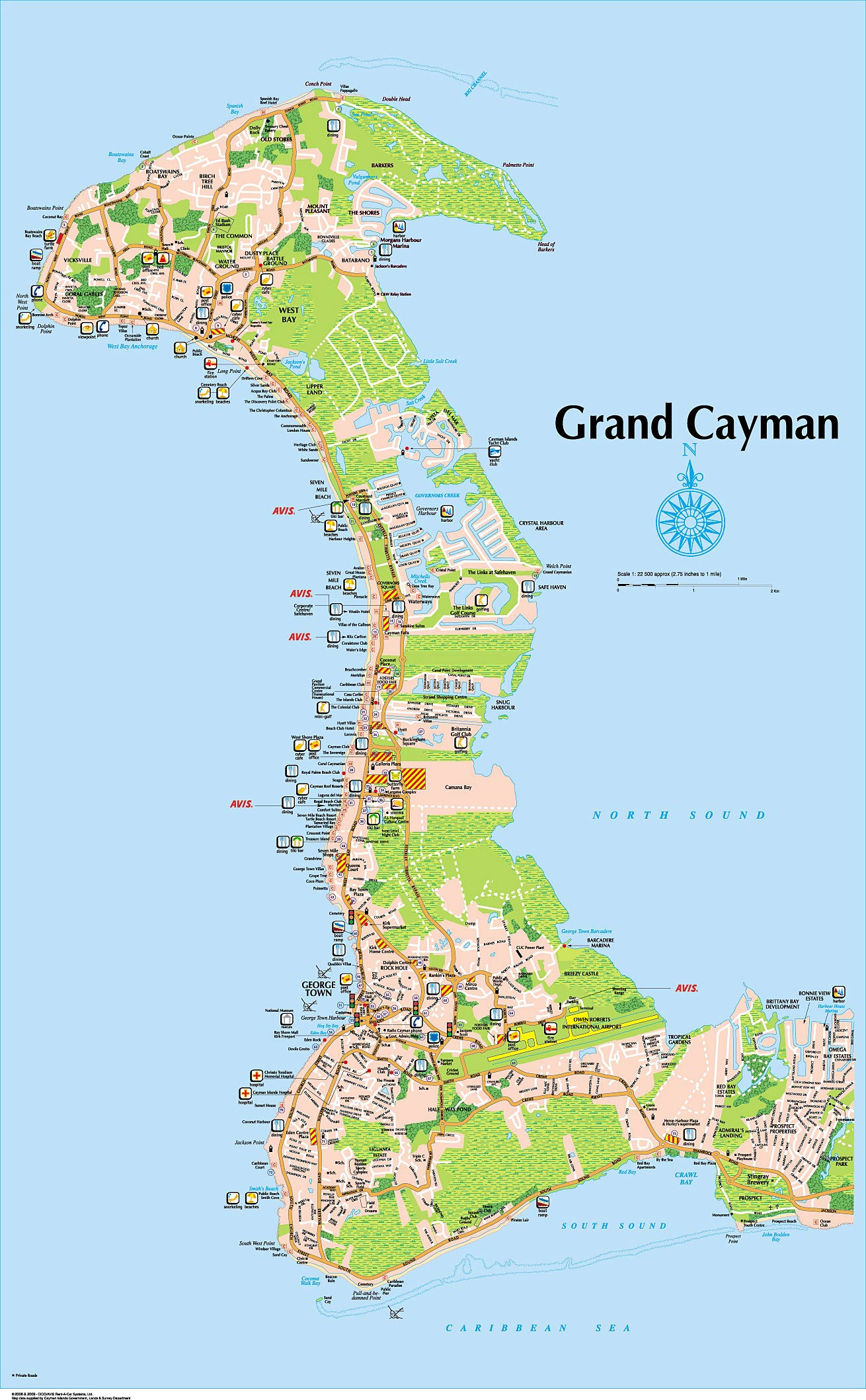 7 Mile Beach - Full Size Map - Grand Cayman Island Map for Cayman 7 Mile Beach Map