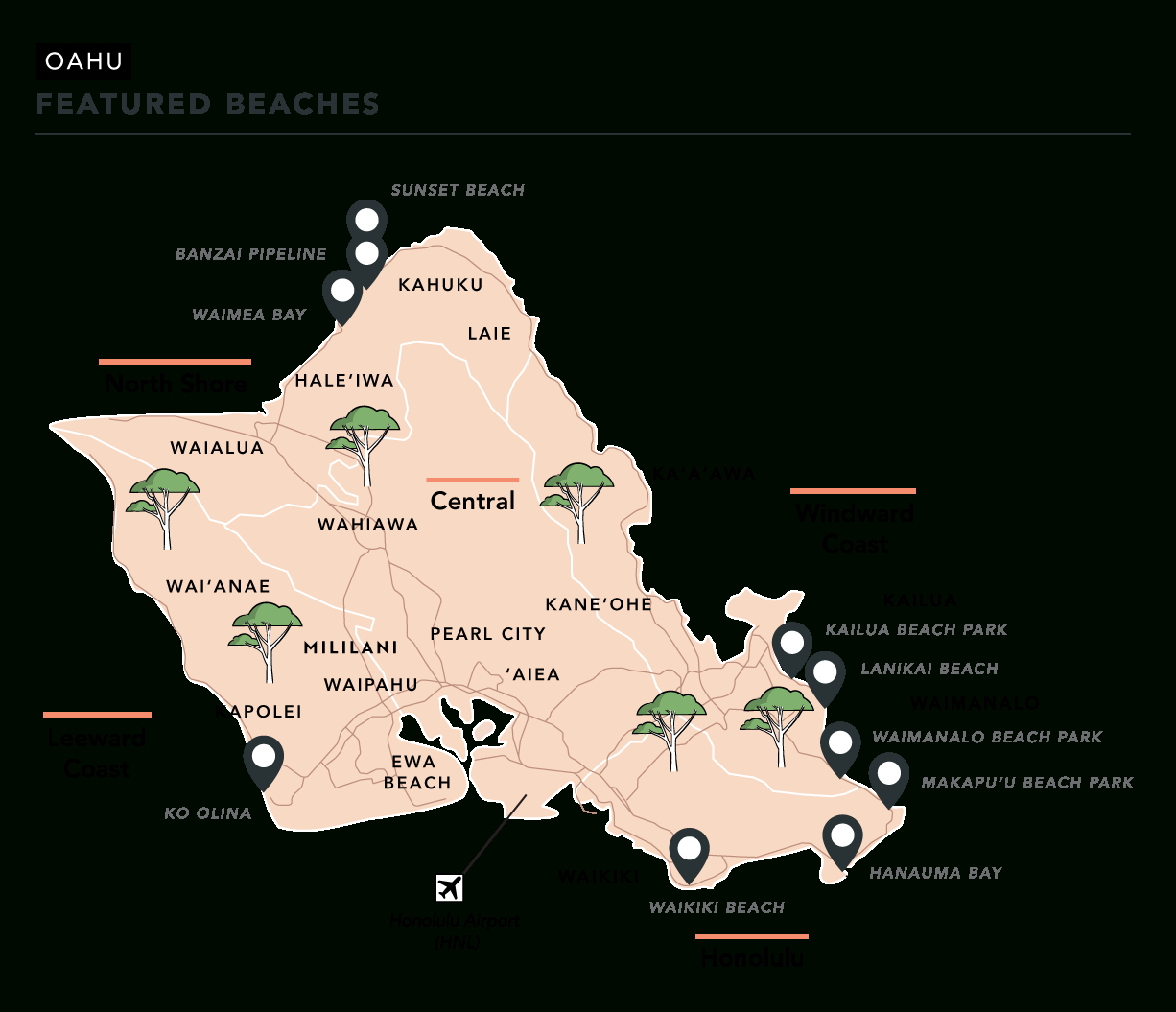 8 Oahu Maps With Points Of Interest throughout Best Beaches on Oahu Map