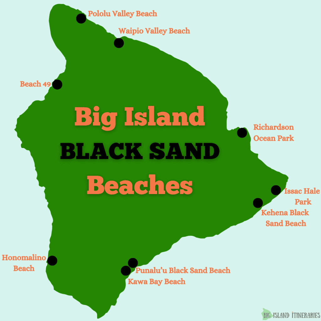 9 Black Sand Beaches Not-To-Miss On The Big Island (With Map) intended for Big Island Black Sand Beach Map