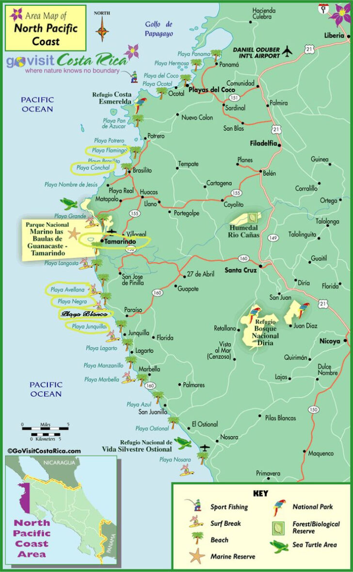 Beaches in Costa Rica Map